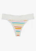 Simply Comfy Striped Lace Trim Thong Panty