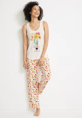 Kindness Floral Graphic Tee And Wide Leg Pajama Set