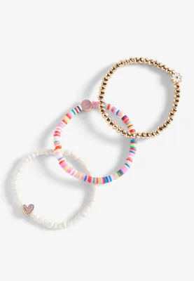 Girls 3 Pack Stretchy Mixed Bead Bracelet Set