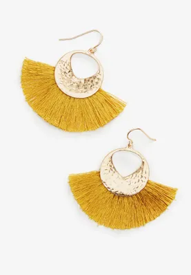 Yellow Fringe Hammered Drop Earrings