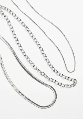 3 Pack Silver Chain Necklace Set