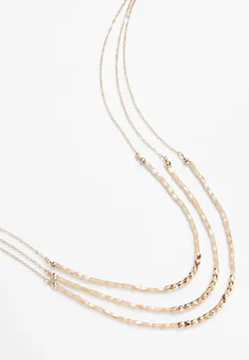 Gold 3 Row Sparkle Beaded Drape Necklace