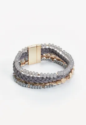 Gray Beaded Multi Row Magnetic Bracelet