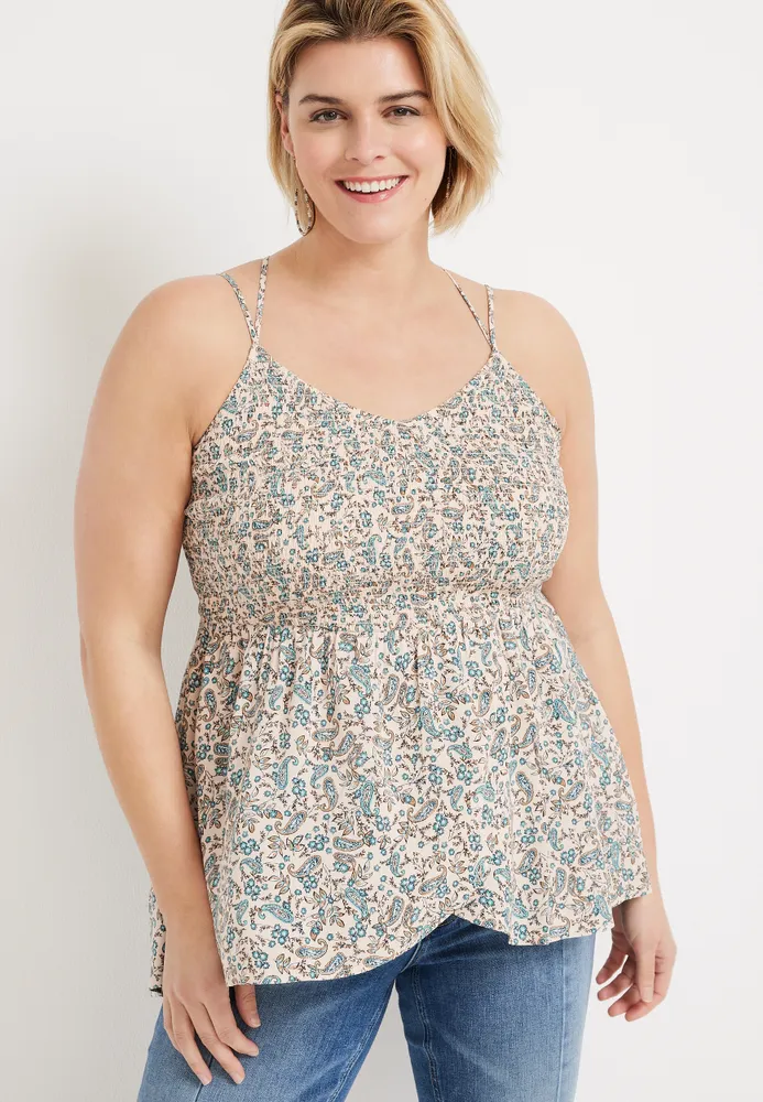 Plus Paisley Smocked Strappy Back Cami