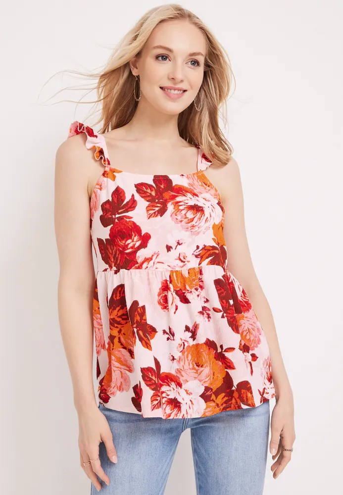 Floral Flutter Strap Peplum Tank