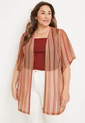 Plus Striped Multicolor Knit Kimono