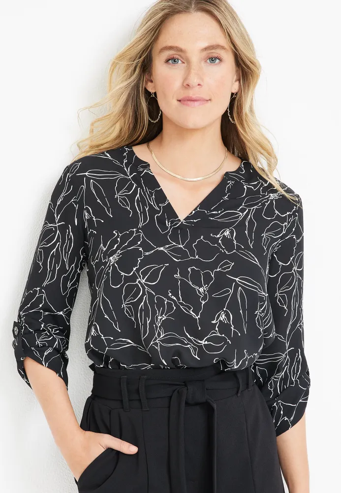 Atwood Floral 3/4 Sleeve Popover Blouse