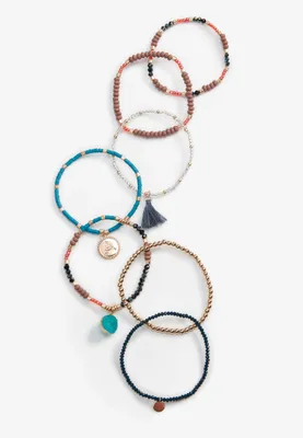 7 Piece Medallion Beaded Stretch Bracelet Set