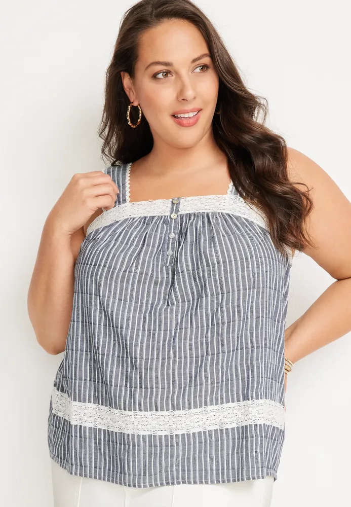 Maurices Plus Striped Lace Trim Tank Top