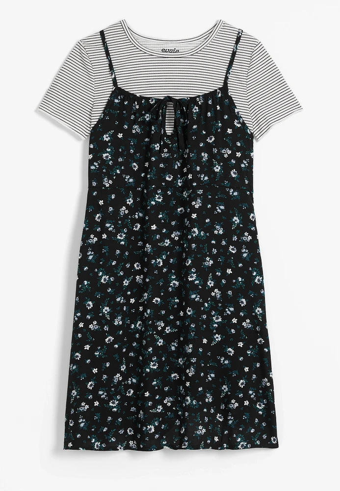 Girls Printed Twofer Dress