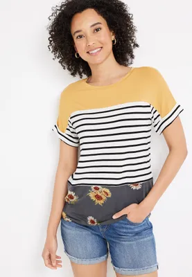 24/7 Flawless Floral Striped Colorblock Dolman Tee