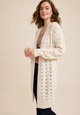 Pointelle Open Stitch Duster Cardigan