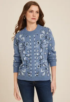 Blue Paisley Knit Sweater