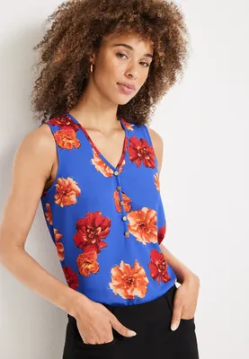 Madison Floral Half Button Down Tank Top