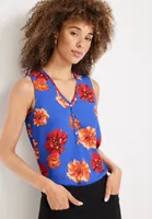 Madison Floral Half Button Down Tank Top