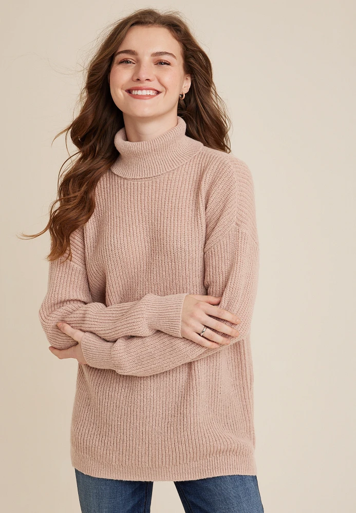 Shaker Stitch Turtleneck Sweater