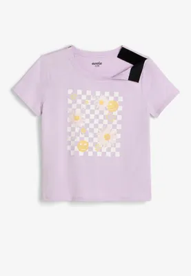 Girls Adaptive Checkered Floral Graphic Tee