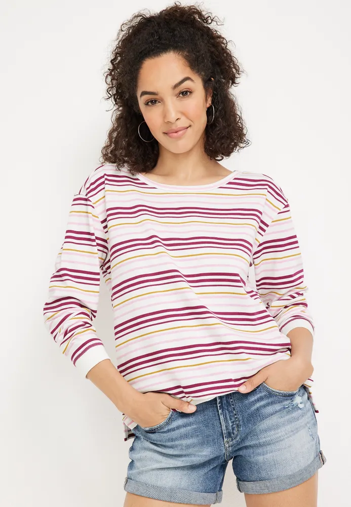 Hollister Cable Knit Cropped Striped Crew Sweater