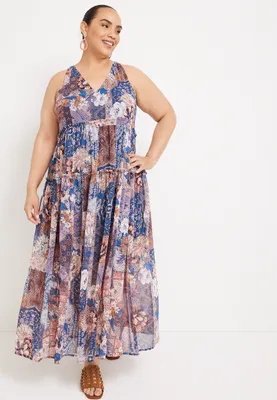 Plus Patchwork Tiered Maxi Dress