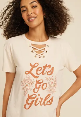 Let's Go Girls Lace Up Boyfriend Graphic Tee