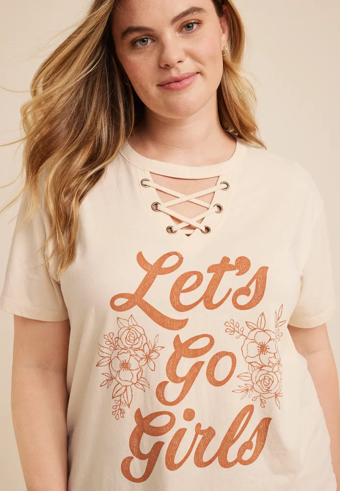 Plus Let's Go Girls Lace Up Boyfriend Graphic Tee