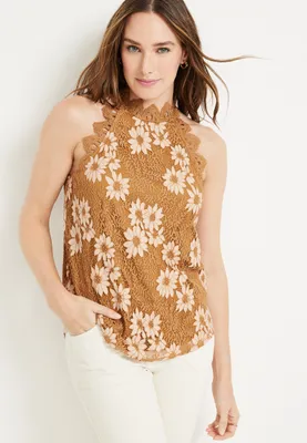 Floral Lace Crochet Halter Top