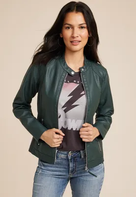Forest Green Faux Leather Jacket