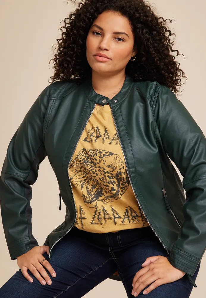 Plus Forest Green Faux Leather Jacket