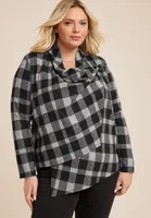 Plus Plaid Asymmetrical Cardigan