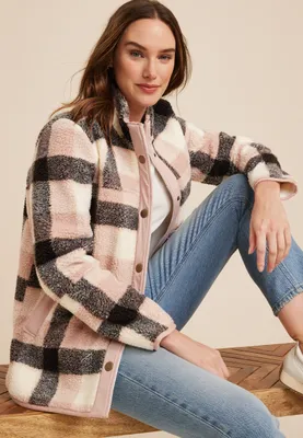 Pink Plaid Sherpa Shacket