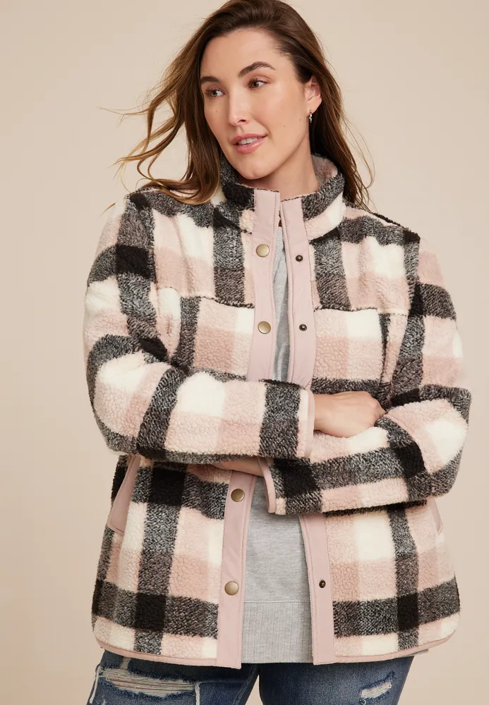 Plus Pink Plaid Sherpa Shacket