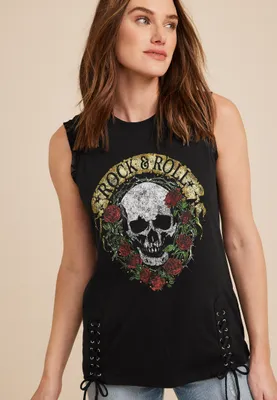 Skull Lace up Graphic Tank