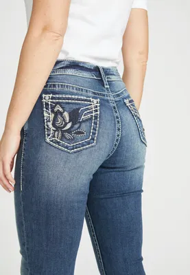 Vigoss® Slim Boot Embroidered Lotus Flower Pocket Mid Rise Jean