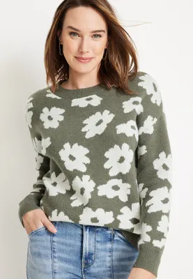 Olive Floral Jacquard Sweater
