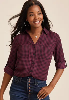 Winona Gingham Button Down Blouse