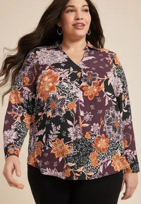 Plus Atwood Floral Pleated Blouse