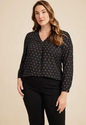 Plus Atwood Pleated Polka Dot Blouse