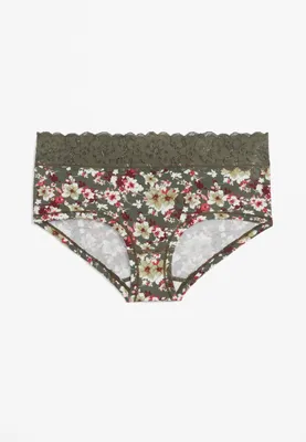Simply Comfy Wide Lace Trim Floral Boybrief Cotton Panty
