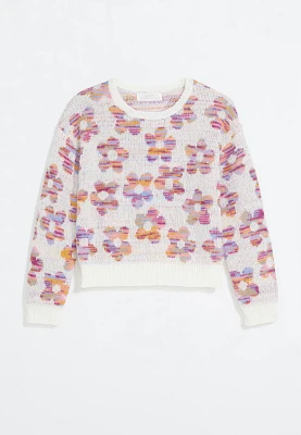 Girls Floral Space Dye Sweater