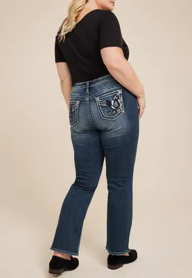 Plus Vigoss® Slim Boot Embroidered Lotus Flower Pocket Mid Rise Jean