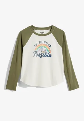 Girls Green Anything Is Possible Long Sleeve Graphic Tee