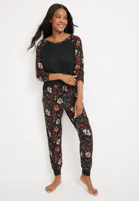 Floral Graphic Tee And Jogger Pajama Set