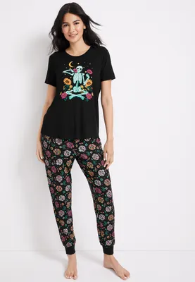 Floral Skeleton Graphic Tee And Jogger Pajama Set