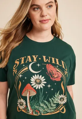 Plus Green Stay Wild Mushroom Boyfriend Graphic Tee