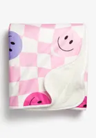 Girls Checkered Smiley Face Throw Blanket