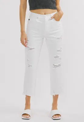 KanCan™ Straight Cropped High Rise Ripped White Jean