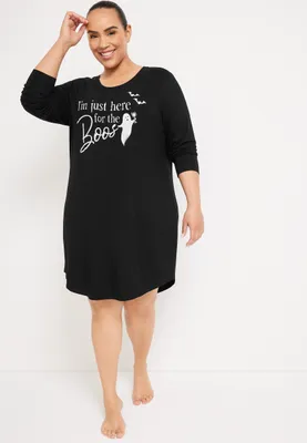 Plus Size Here For The Boos Graphic Long Sleeve Pajama Shirt