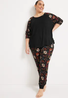 Plus Floral Graphic Tee And Jogger Pajama Set