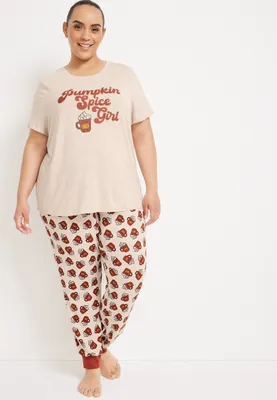 Plus Pumpkin Spice Girl Graphic Tee And Jogger Pajama Set