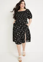 Plus Floral Puff Sleeve Midi Dress